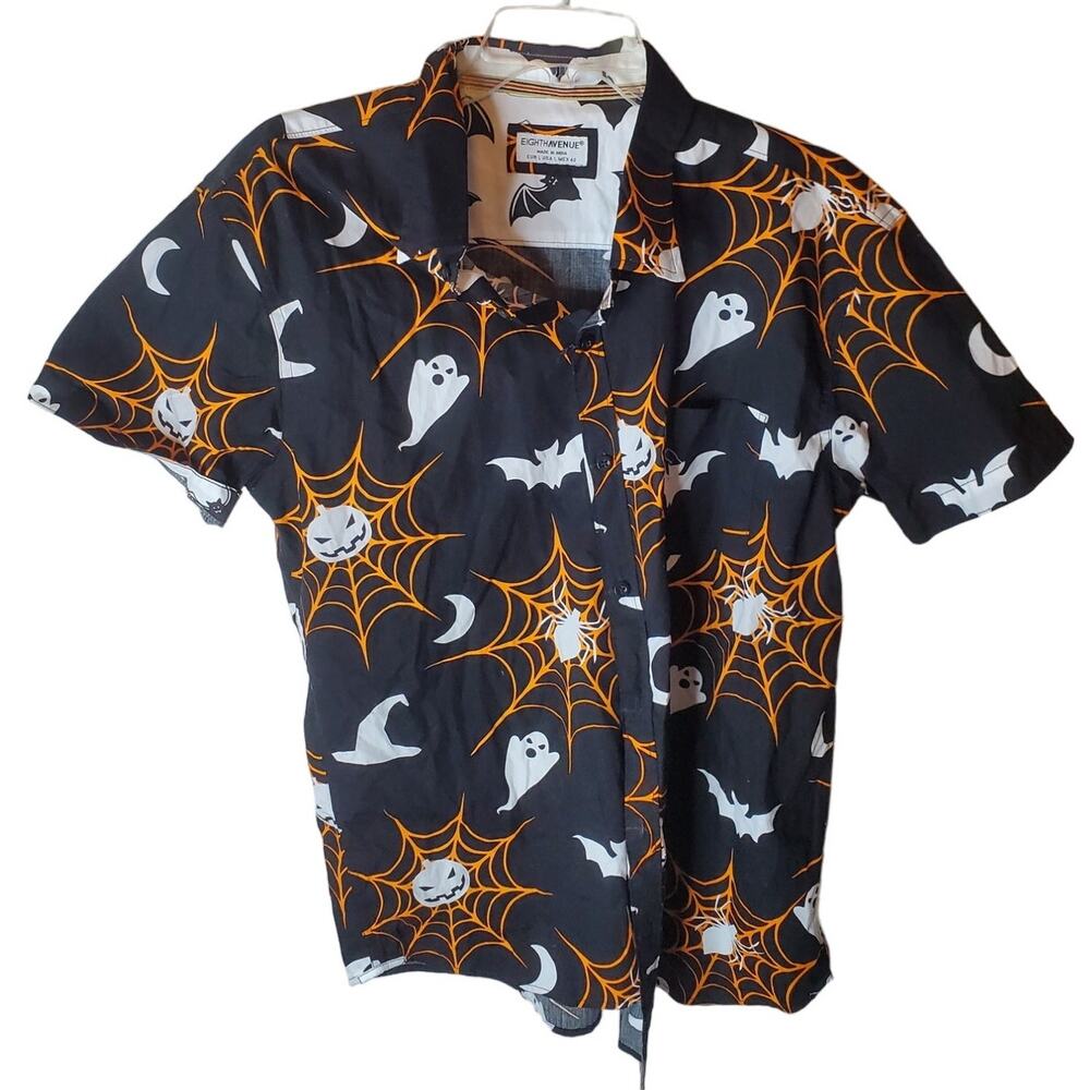 Eighth Avenue Collared Button Down Shirt, Halloween Motif, Size Large, NWT